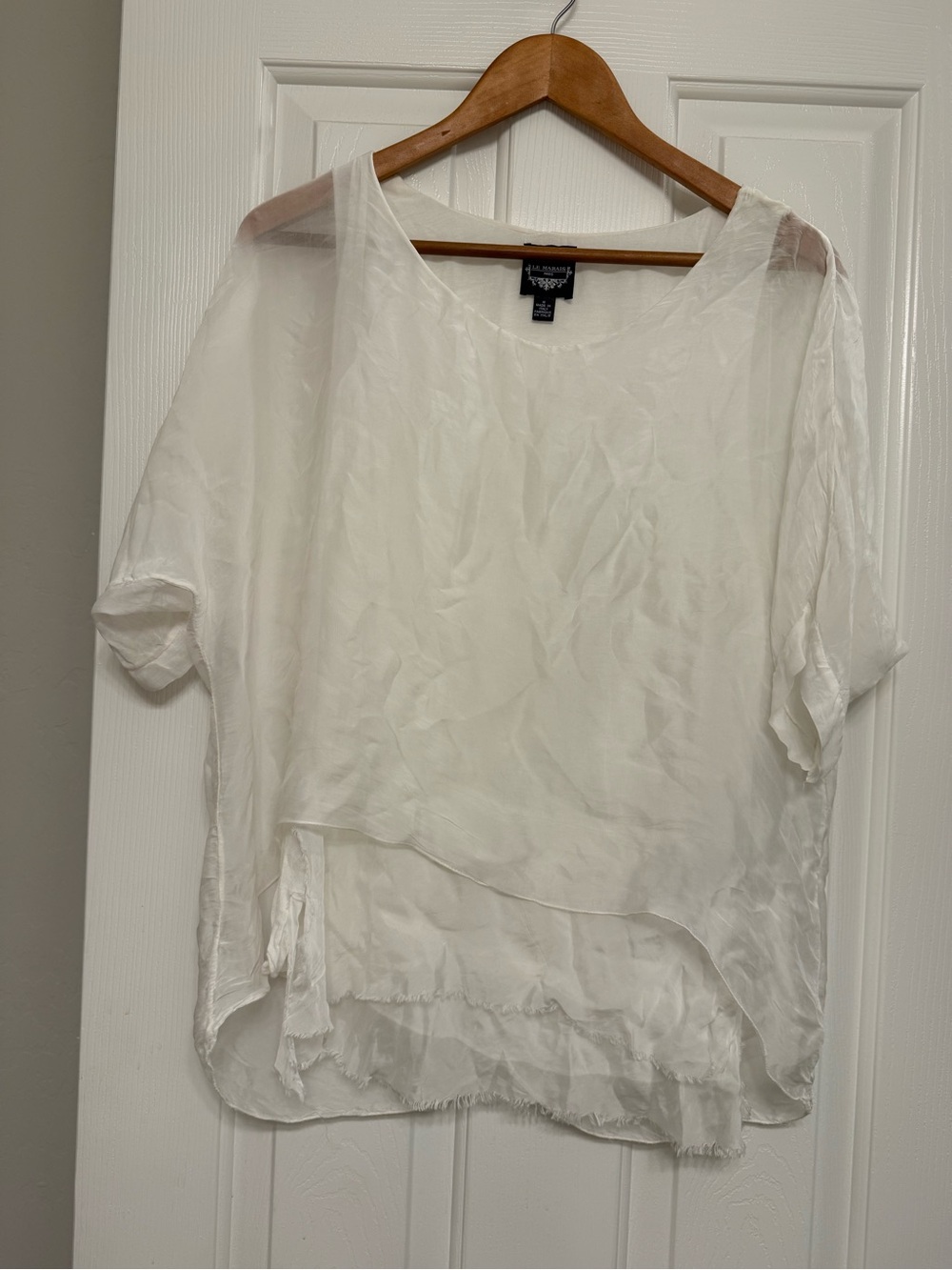 Le Marais Paris White Silk Layered Bohemian Blouse Top Medium